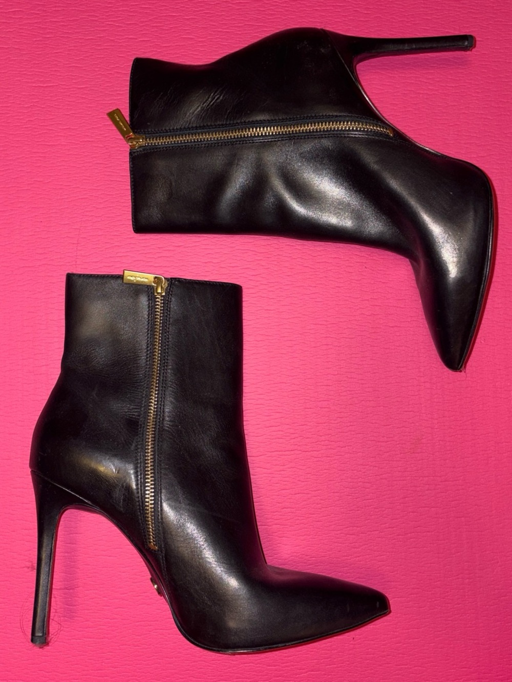 Michael kors Black Leather Pointed-Toe Stiletto Ankle Boots - Women's